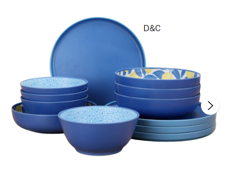 Mainstays by Becky G. & Alejandra Bamboo Melamine 12-Piece Dinnerware Set, Lemon & Blue