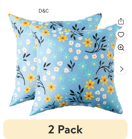 (2 pack) Mainstays Ditsy Floral Reversible Outdoor Throw Pillow 16 Inch Blue Novelty and Floral