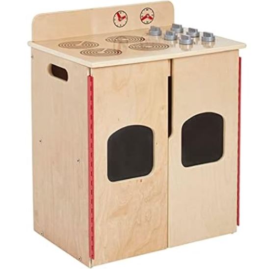 ECR4Kids Play Kitchen Stove, Wooden Playset, Natural