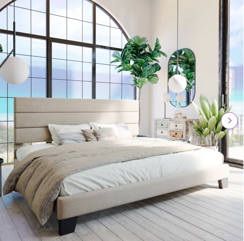 Hegg Linen Tufted Upholstered Platform Bed with Wood Slats Headboard Included