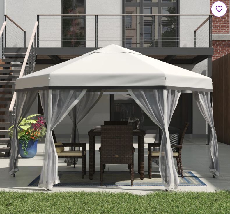 Sunjoy 11×11 ft. Pop Up Gazebo, 2-Tone Portable Canopy/Tent, Outdoor Hexagon Steel Frame Soft Top Gazebo, Mesh Sidewalls and Carry Bagcluded