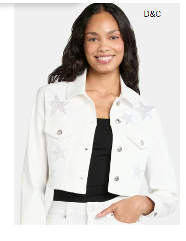 Madden NYC Women’s Cropped Denim Jacket with Rhinestones, Sizes XXS-XXL