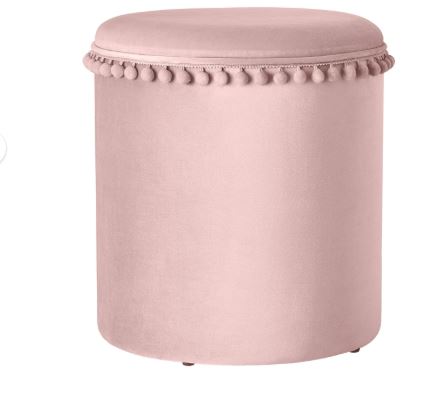Kvell Pom Pom 15″ Kids Storage Ottoman, Velvet Upholstery, Blush