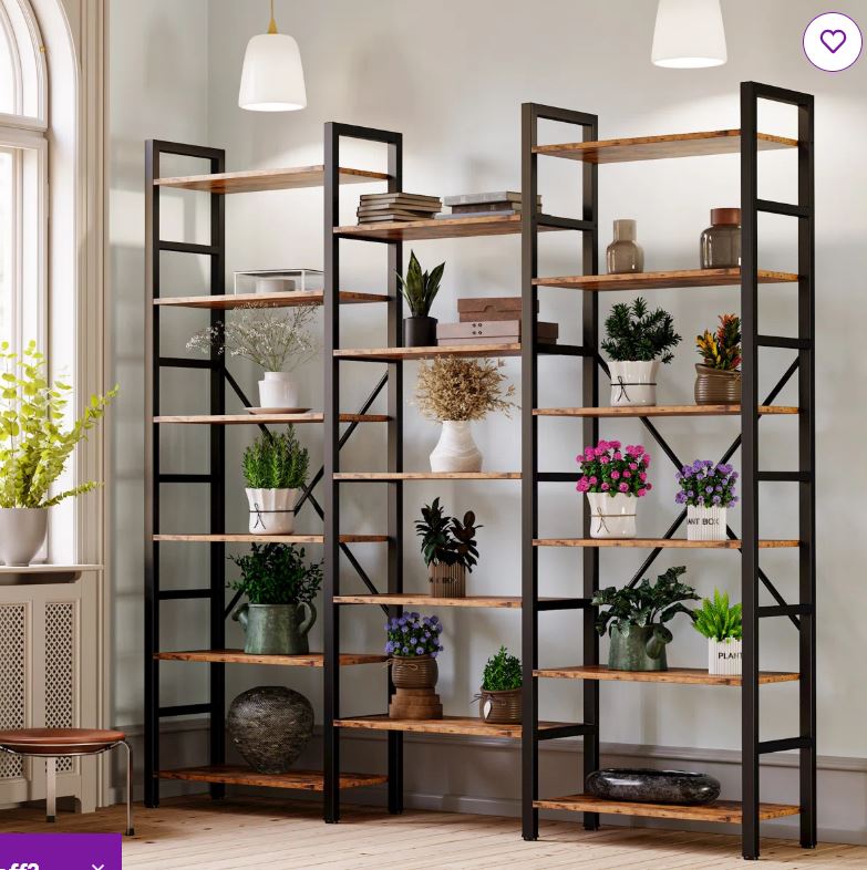 Maziah Bookcases And Bookshelves Triple Wide 5 Tiers Industrial Bookshelf, Large Etagere Bookshelf Open Display Shelves With Metal Frame For Living Room Bedroom Home Office