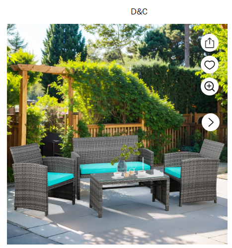 Walsunny 4-Piece Patio Rattan Furniture Set with Cushions & Tempered Glass Tabletop, Blue