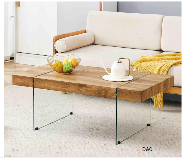 43.3 in. Wood Rectangle Glass Coffee Table