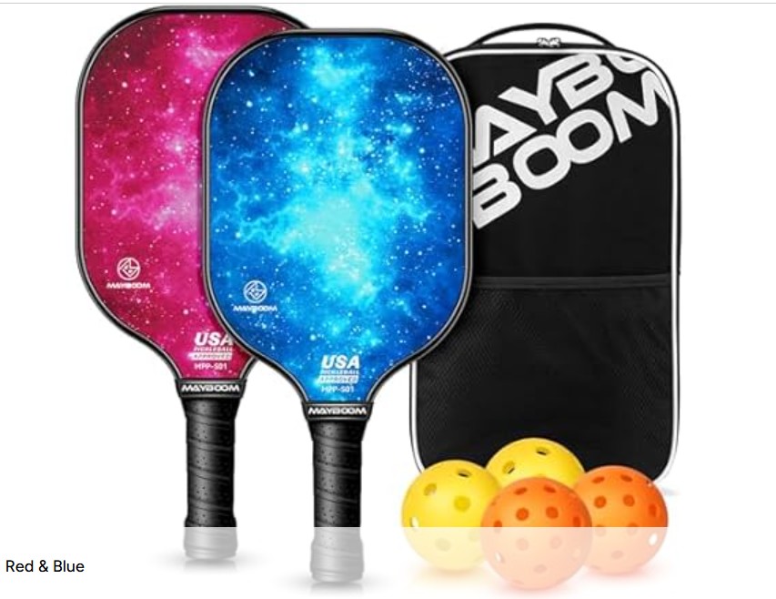 Mayboom Pickleball Paddles Set of 2, USAPA Approved Pickleball Set with 4 Pickleball Balls and Pickleball Bag, Fiberglass Pickle Ball Rackets 2 Pack for Beginner