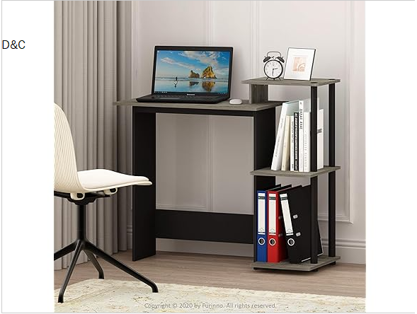 Furinno Efficient Home Laptop Notebook Computer Desk with Square Shelves, French Oak Grey/Black