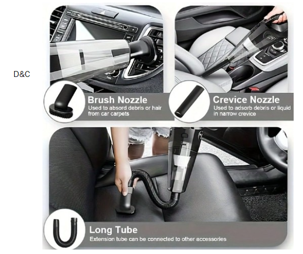 Portable 6000Pa Car Vacuum Cleaner w/ Washable Filter + Accessories