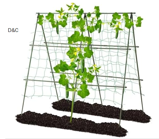Lalahoni Garden Trellis for Climbing Plants Outdoor, 4ft x 4ft Metal Cucumber Trellis for Raised Bed, Metal A-Frame Pea BeanTrellis Support for Climbing Vine Vegetable Plants, with Netting