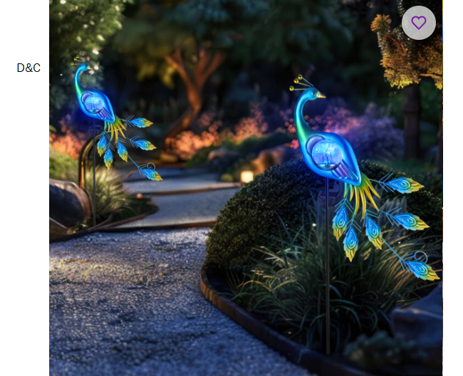 Huckstadt Peacock Garden Solar Lights Outdoor Decor Stake Lights,Landscape with Crackle Glass Ball for Yard,Independence Day Gift