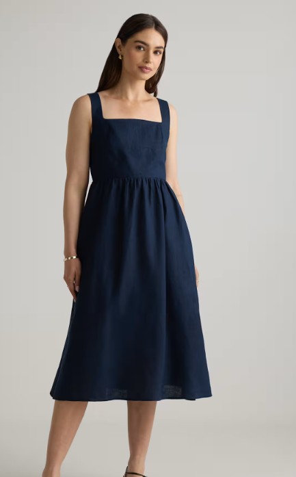 100% European Linen Fit & Flare Midi Dress