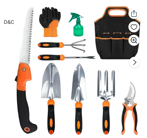 FOUKUS Garden Tool Set, Stainless Steel Heavy Duty Gardening Tool Set, with Non-Slip Rubber Grip, Storage Tote Bag, Outdoor Hand Tools, Ideal Garden Tool Kit Gifts