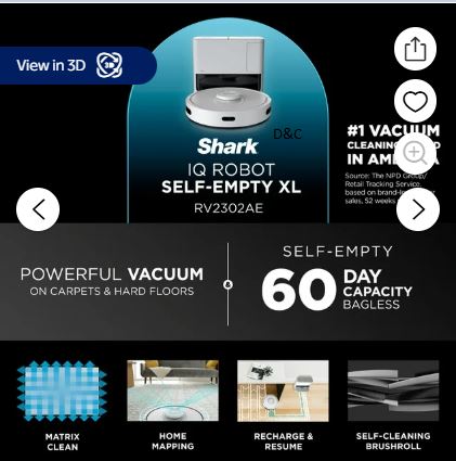 Shark®️ Matrix™️ IQ Robot Vacuum, Bagless 60 Day Capacity Base