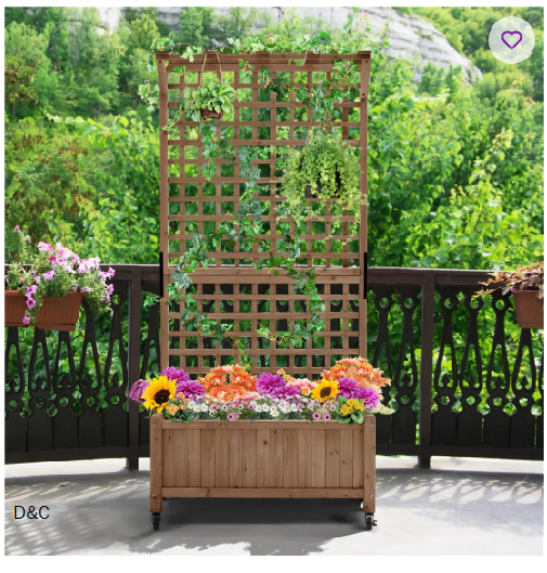 Handmade 72″ H × 35.5″ W Fir Wood Planter Box with Trellis and Wheels