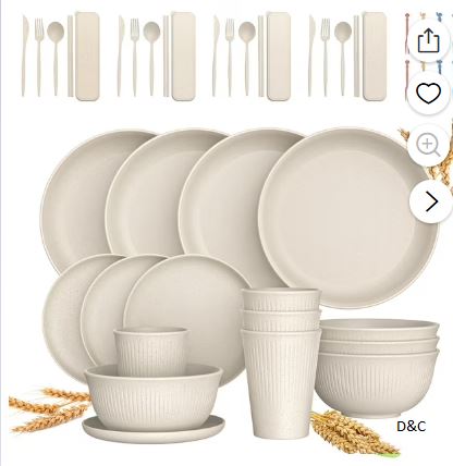 48 Pcs Wheat Straw Dinnerware Sets For 4, Unbreakable Dinnerware Sets