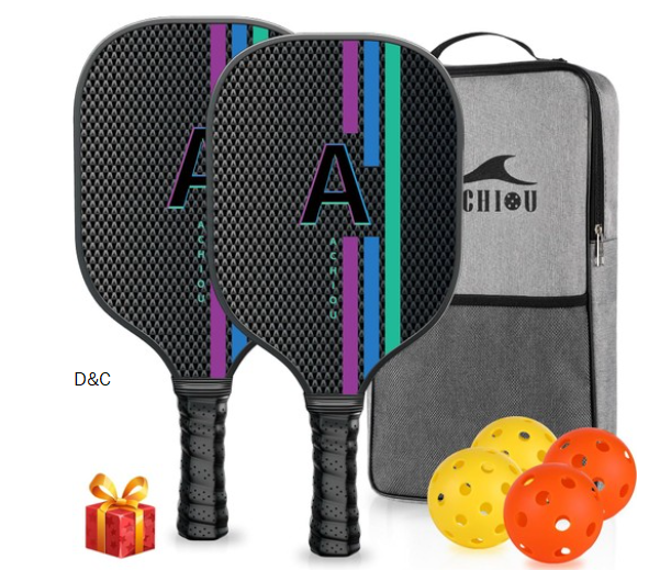 Achiou Professional Pickleball Paddles Set of 2 – High-Performance Fiberglass Surface, Lightweight Rackets with Bag