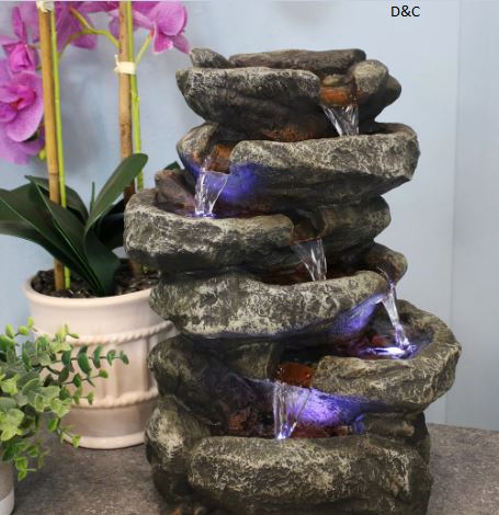 Ramon Stone Falls Rustic Gray Tabletop Fountain with LED Lights