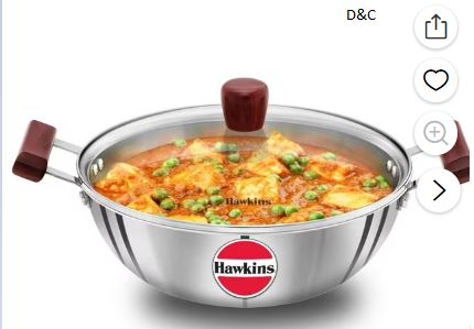 Hawkins Tri-Ply Stainless Steel Induction Compatible Deep Kadhai (Deep-Fry Pan) with Glass Lid, 4 Liter