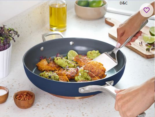 Calphalon Premier Ceramic Nonstick 12″ Frying Pan with Lid, Midnight Blue