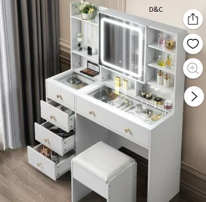 Ktaxon Large 47.2″ Makeup Vanity with 3 Color Lights, Vanity Desk with USB Charging Station