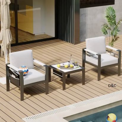 Bestier – 3-Piece Outdoor Aluminum Patio Furniture Set with Cushions, LED Side Table, and Removable Side Pocket for Two – Gray