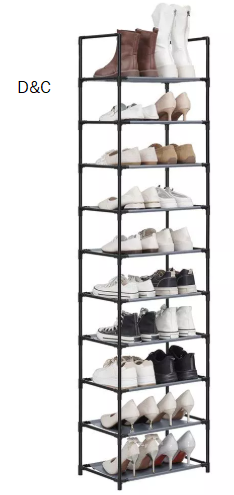 SONGMICS Shoe Rack 10 Tier Shoe Shelf Shoe Storage Organizer Space-Saving 11 x 17.7 x 68.1 Inches Metal Frame Non-Woven Fabric Shelves Grey