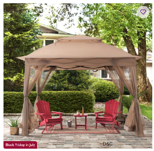 Sunjoy 11×11 ft. Pop-Up Instant Soft Gazebo, Outdoor Portable Steel Frame 2-Tier Top Canopy/Tent with Netting and Carry Bag