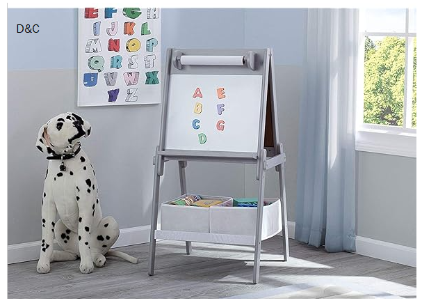 Delta Children MySize Kids Double-Sided Storage Easel -Ideal for Arts & Crafts, Drawing, Homeschooling and More – Greenguard Gold Certified, Grey