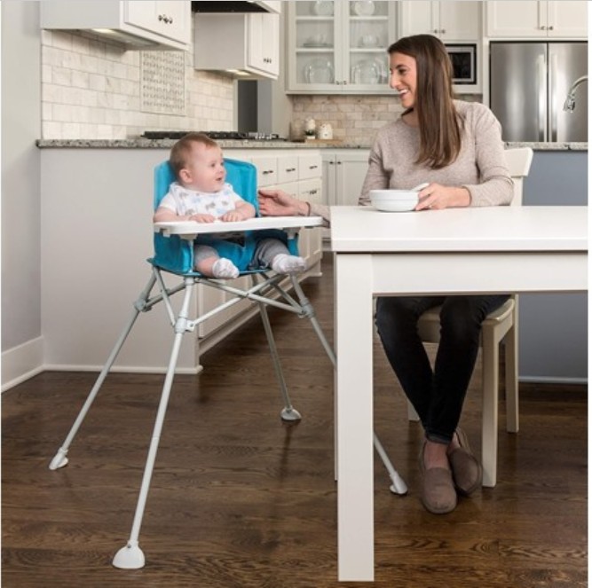 Regalo My High Chair Portable Travel Fold & Go Highchair, Indoor and Outdoor, Bonus Kit, Includes Tray with Cup Holder, Aqua/Turquoise