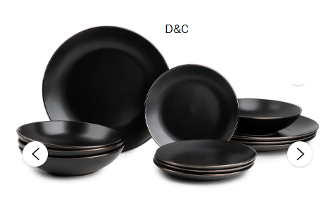 Thyme & Table 12-Piece Stoneware Dinnerware Set, Black Onyx Collection