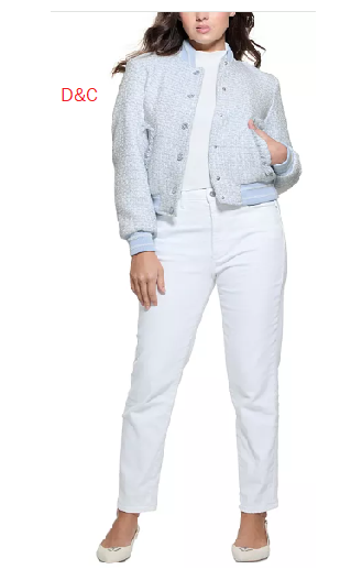 GUESSWomen’s New Gloria Long-Sleeve Tweed Bomber Jacket