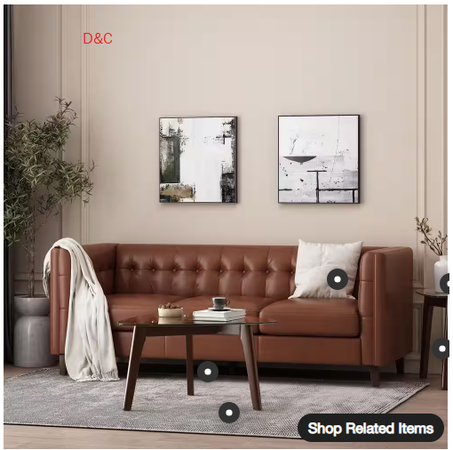 Sadlier 76 in. Square Arm 3-Seater Removable Covers Sofa in Cognac Brown