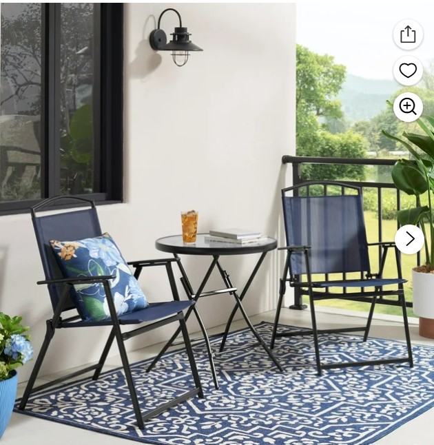 Mainstays Albany Lane 3 Piece Outdoor Bistro Set, Navy