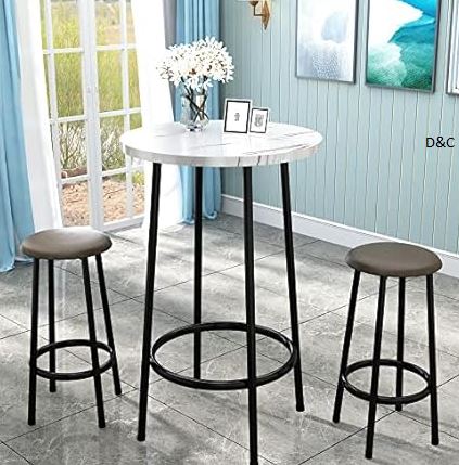 AWQM 3 Piece Pub Dining Set, Round Bistro Table and Chairs, Small Bar Table Set for Breakfast Nook, Kitchen, Apartment, Small Spaces – White