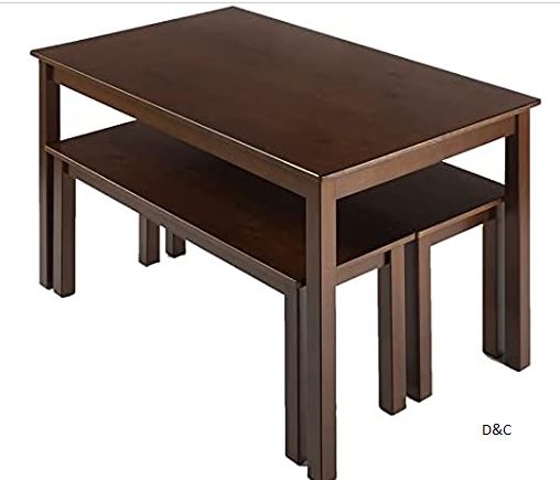 Zinus Juliet Espresso Wood Dining Table with Two Benches / 3 Piece Set, Table and Bench Set