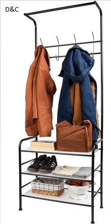Mind Reader Coat and Shoe Rack, Hall Tree, Freestanding , Coat Tree, Hat, Jacket, Purse, Metal, 24″L x 12.5″W x 65″H, Black