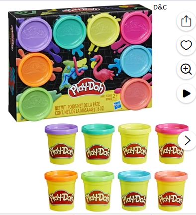 Play-Doh Neon Colors 8 Pack of 2-Ounce Cans, Arts and Crafts for Kids, Imagination Toys