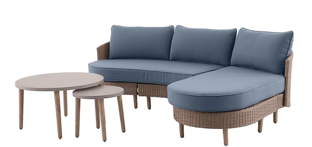 Origin 21 Dunes 3 -Piece Wicker Patio Sofa Conversation Set with Blue Cushions