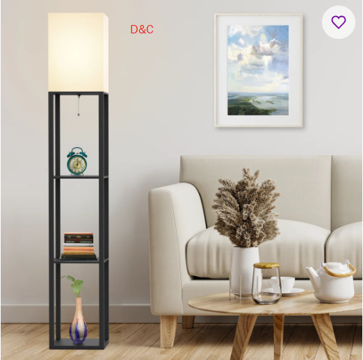 Emonnie 62.9″ Column Floor Lamp with Shelves, Real Solid Wood and Bulb Included