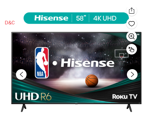 Hisense 58″ Class 4K UHD LED LCD Roku Smart TV HDR R6 Series 58R6E3