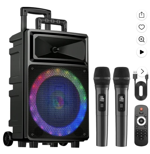 Seenda Karaoke Machine with 2 Wireless Microphones, Bluetooth Speaker, and Portable PA System – Includes FM Radio and 12″ Woofer for Party