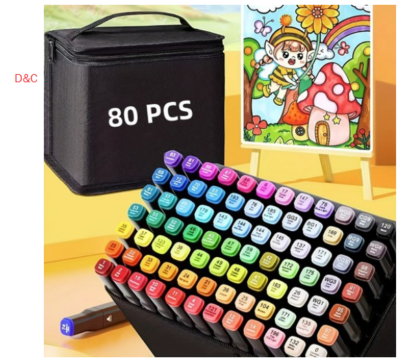 80 Color Dual Tip Art Markers for Kids & Adults, Drawing & Painting Pens with Case