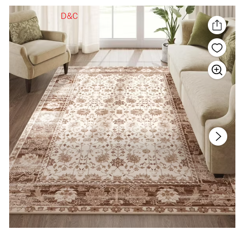 Nefoso 5ft x 8ft Vintage Area Rugs, Washable Area Rugs for Living Room Bedroom Kitchen Home Decor, Non-Slip Carpet, Brown