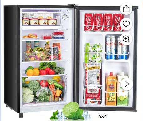 Mini Fridge for Bedroom 3.2 Cu.Ft Small Refrigerator with Freezer for Dorm Office, Compact Single Door Adjustable Thermostat Low Noise,Black