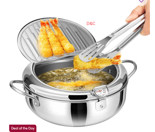 Stainless Steel Deep Fryer Pot With Tong, Thermometer