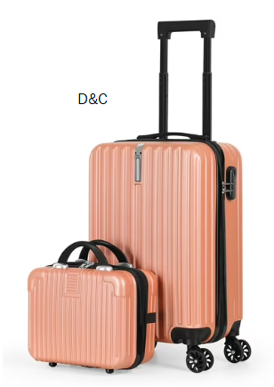 2PCS Luggage Two Piece Rolling Luggage Set Lightweight With Hook 20″ + 14″ Rose Gold