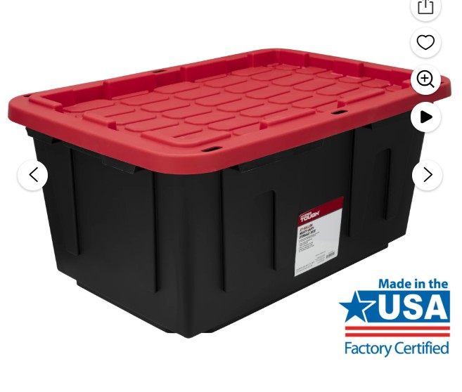 Hyper Tough Large Storage Bin, 27 Gallon Plastic Storage Container with Snap-On Lid, Black and Red, Pack of 4, Industrial