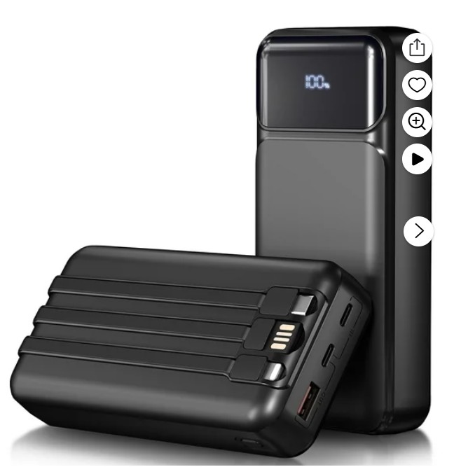 49800mAh Power Bank Portable Charger with Built in Cables,4 Outputs 3 Inputs 22.5W Fast Charging with LED Display Battery Pack Compatible with iPhone,Android-Camping,Hiking,Travel Essentials(Black)