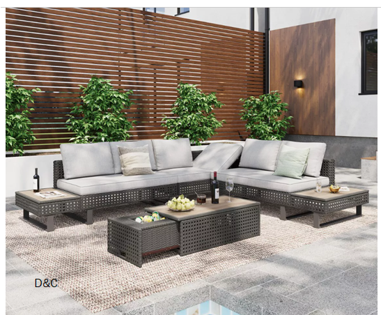 ModernLuxe 6-Piece Wicker Outdoor Sectional Sofa Set Patio Furniture Set with Gray Cushions and Coffee Table